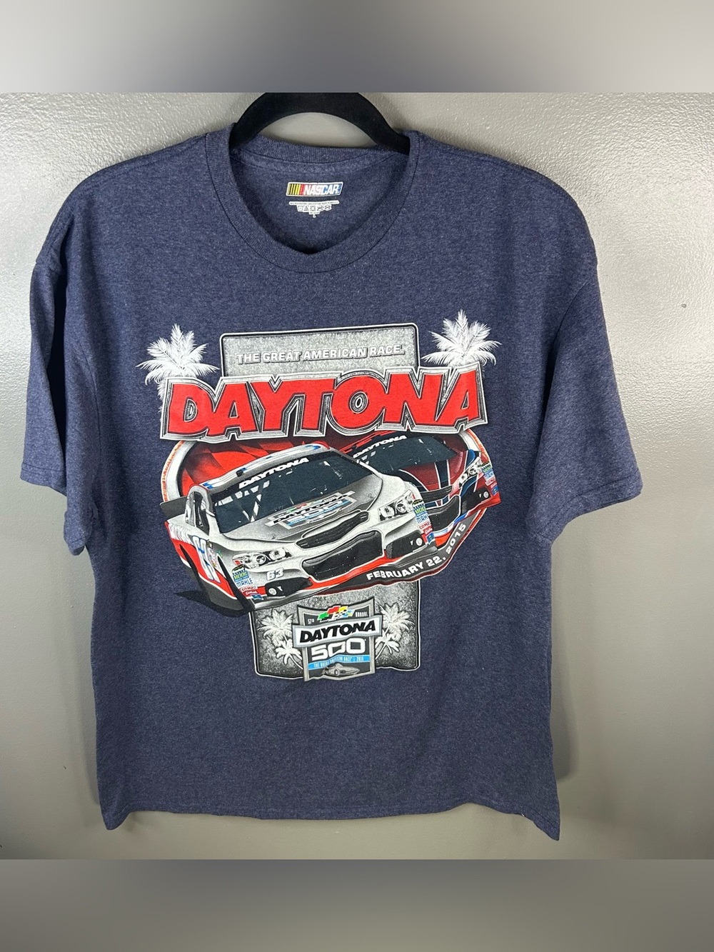 NASCAR Daytona 500 2015 Racing Double Sided Grey Shirt Size Large